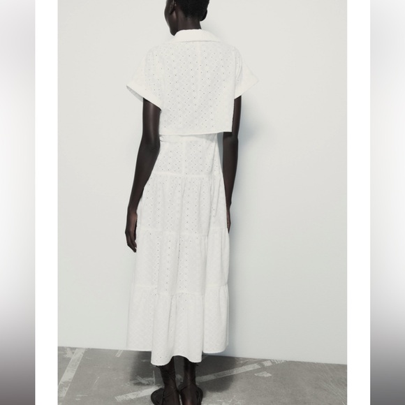 ZARA OPENWORK EMBROIDERED MIDI SHIRT DRESS - Picture 2 of 7